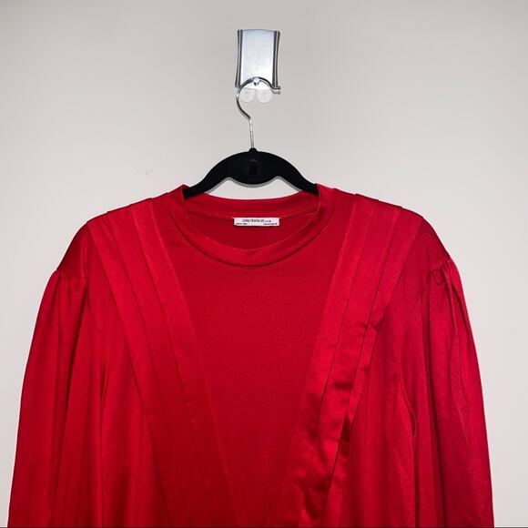 ZARA Red Pleated Tunic Dress Long Bishop Sleeves Shift - Picture 9 of 11
